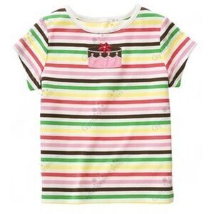 NEW Gymboree girls T-shirt 6 cake Tea For Two stripe top brown pink green yellow
